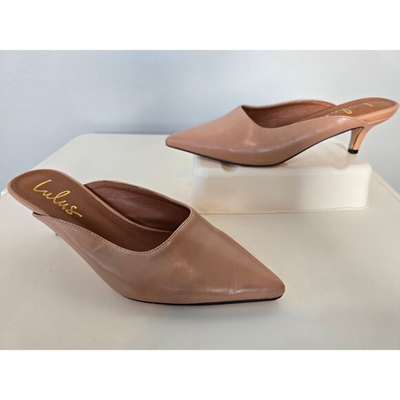 Lulus Nude Kitten Heel Mules Size 7 Slip-On Pointed Toe Minimalist Chic Preppy - Picture 1 of 7